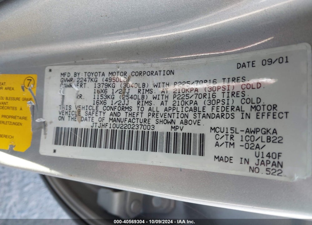 2002 LEXUS RX 300 VIN: JTJHF10U220237003