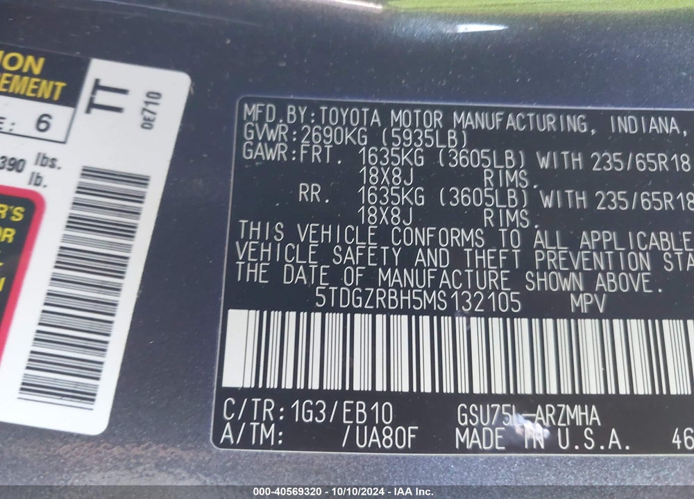 2021 TOYOTA HIGHLANDER XLE VIN: 5TDGZRBH5MS132105