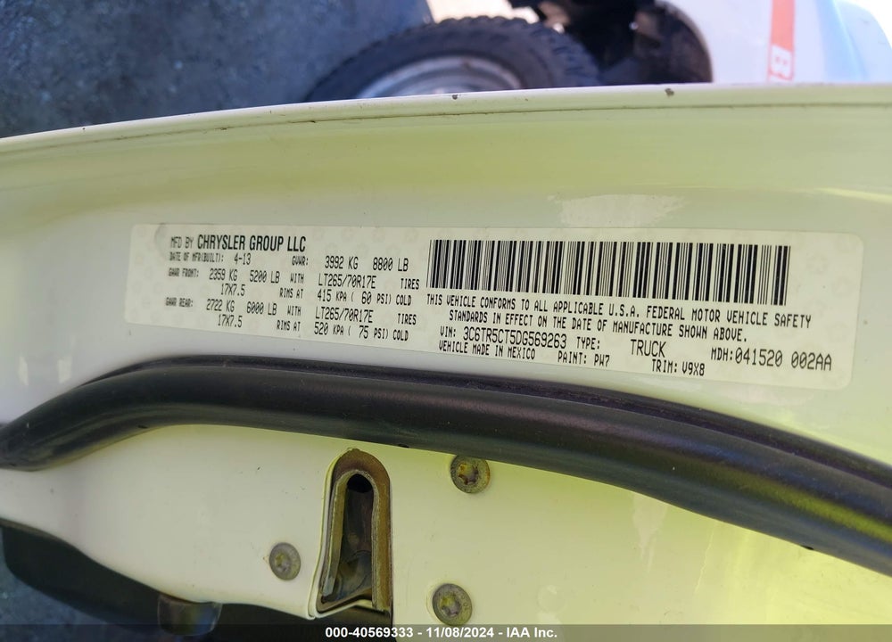 2013 RAM 2500 TRADESMAN VIN: 3C6TR5CT5DG569263
