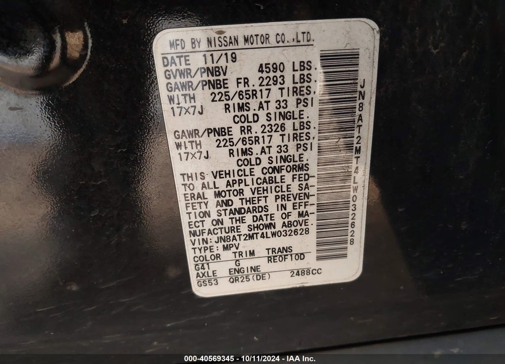 2020 NISSAN ROGUE S FWD VIN: JN8AT2MT4LW032628