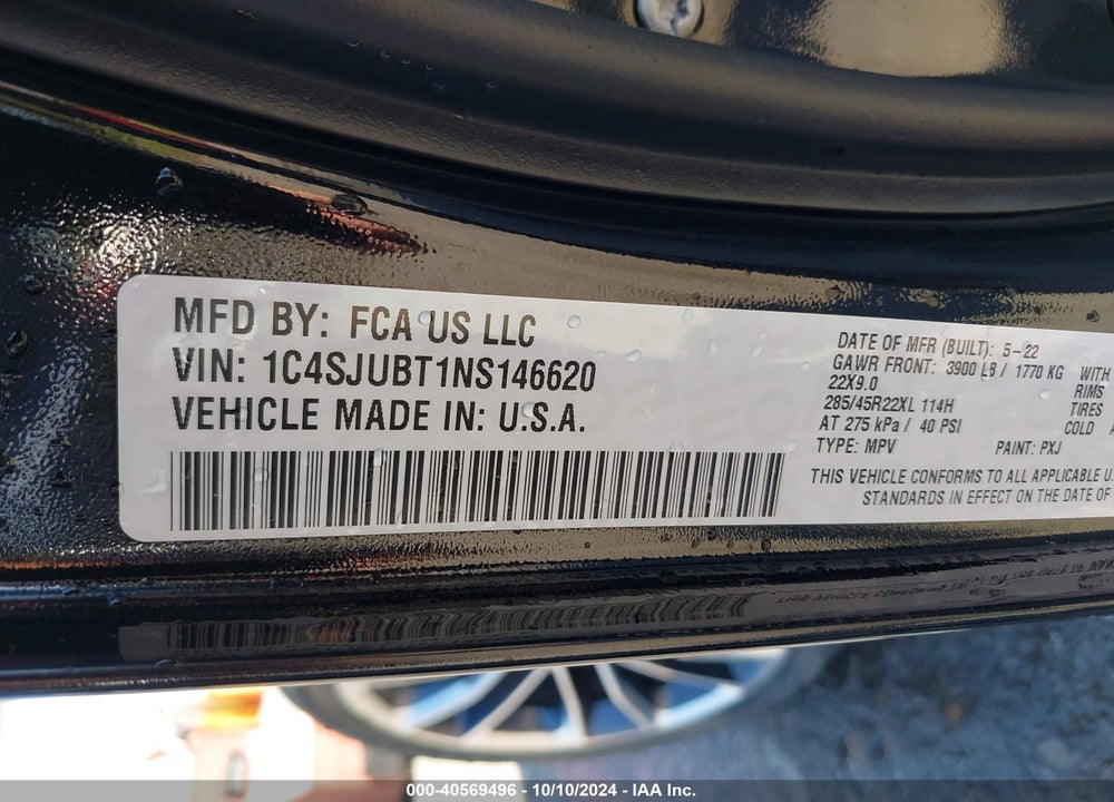 2022 JEEP WAGONEER SERIES II 4X2 VIN: 1C4SJUBT1NS146620