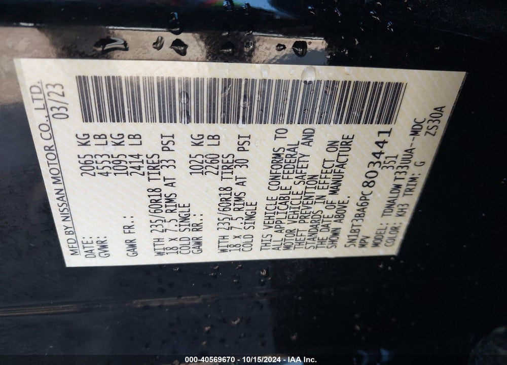 2023 NISSAN ROGUE SV FWD VIN: 5N1BT3BA6PC803441