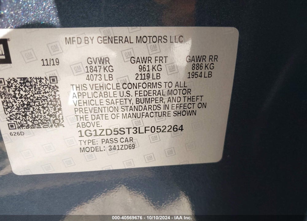 2020 CHEVROLET MALIBU FWD LT VIN: 1G1ZD5ST3LF052264