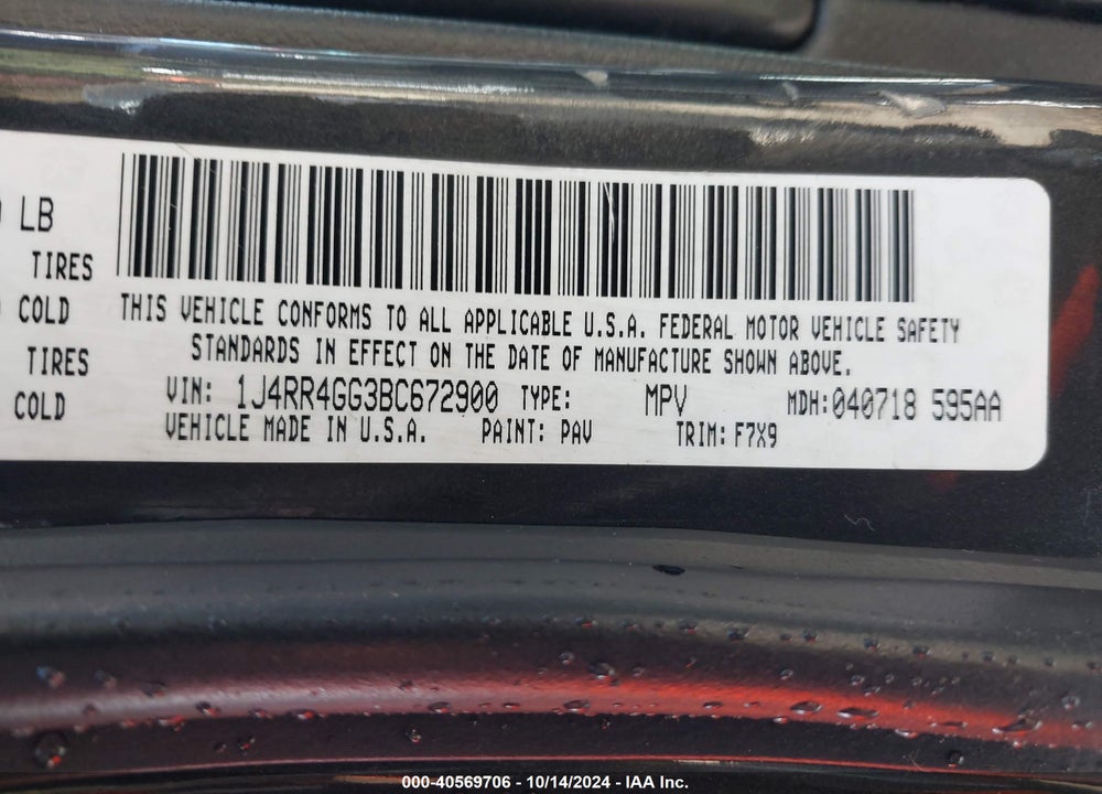 2011 JEEP GRAND CHEROKEE LAREDO VIN: 1J4RR4GG3BC672900