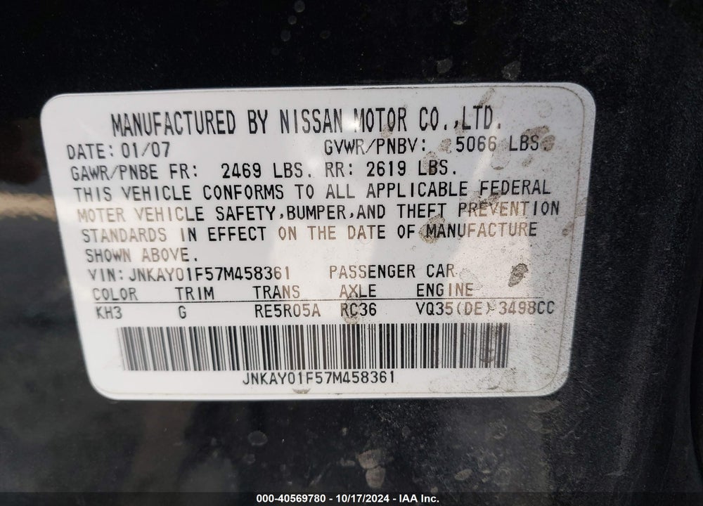 2007 INFINITI M35X VIN: JNKAY01F57M458361
