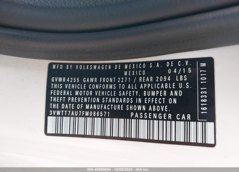 2015 VOLKSWAGEN GOLF GTI 2.0T SE 2-DOOR VIN: 3VWTT7AU7FM086571