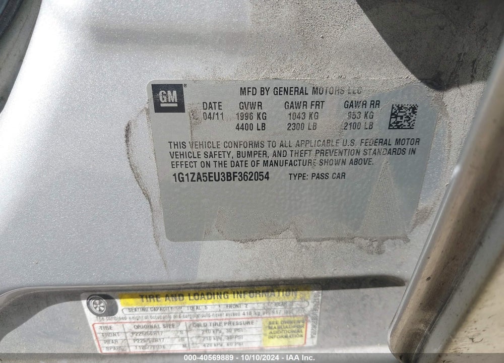 2011 CHEVROLET MALIBU LS VIN: 1G1ZA5EU3BF362054