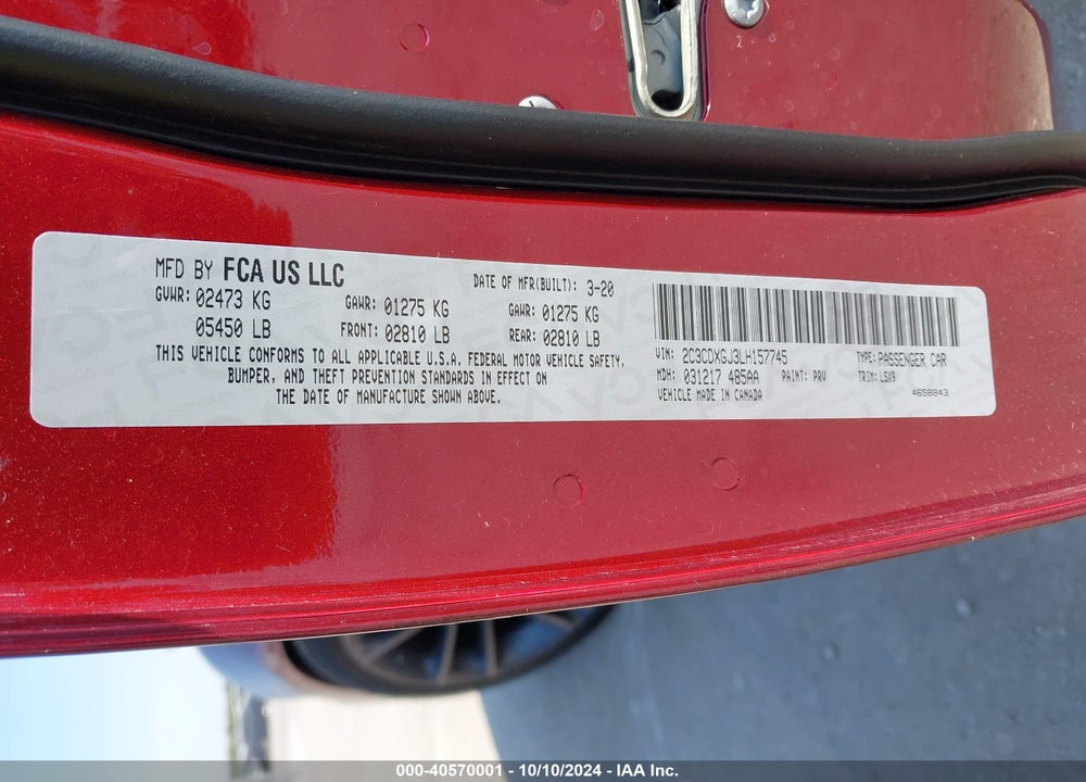 2020 DODGE CHARGER SCAT PACK RWD VIN: 2C3CDXGJ3LH157745