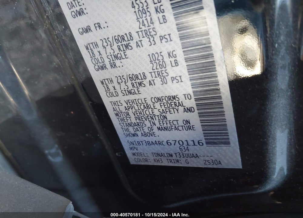 2024 NISSAN ROGUE SV FWD VIN: 5N1BT3BA4RC670116