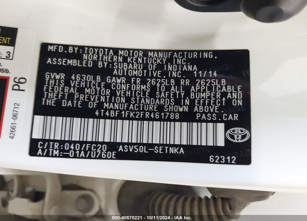 2015 TOYOTA CAMRY LE VIN: 4T4BF1FK2FR461788