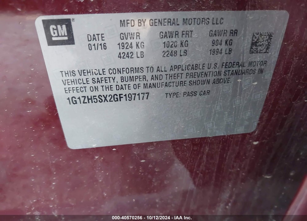 2016 CHEVROLET MALIBU PREMIER VIN: 1G1ZH5SX2GF197177