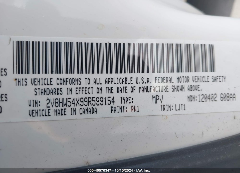 2009 VOLKSWAGEN ROUTAN VIN: 2V8HW54X99R599154