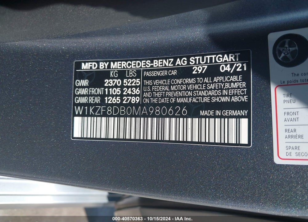 2021 MERCEDES-BENZ E 350 VIN: W1KZF8DB0MA980626
