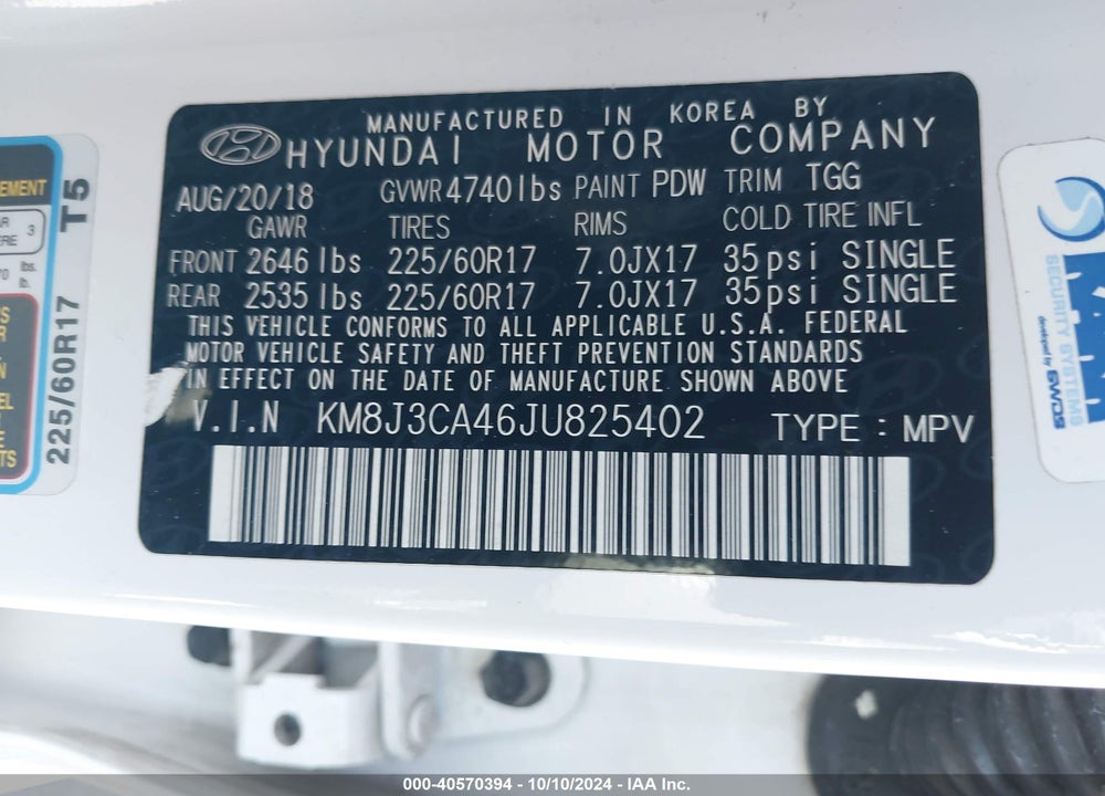 2018 HYUNDAI TUCSON SEL VIN: KM8J3CA46JU825402