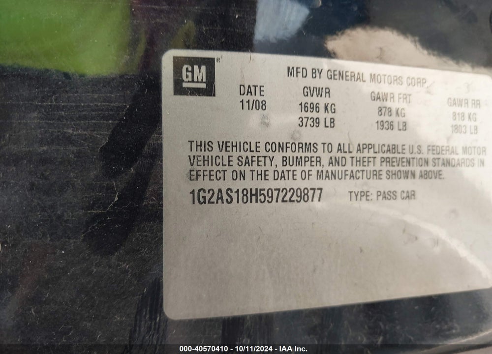 2009 PONTIAC G5 VIN: 1G2AS18H597229877