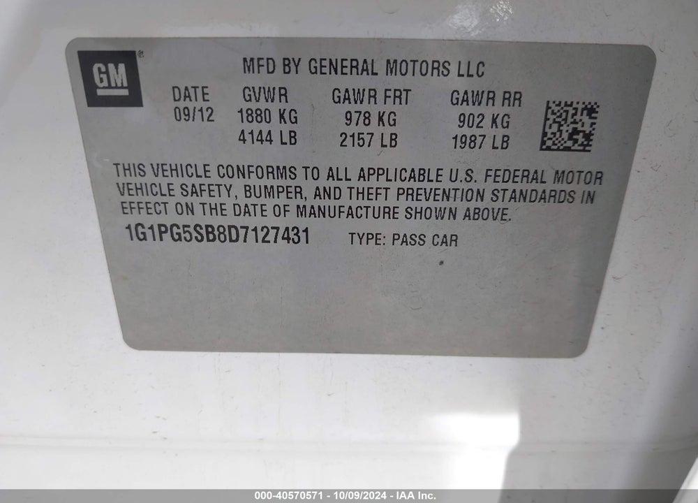 2013 CHEVROLET CRUZE LTZ VIN: 1G1PG5SB8D7127431