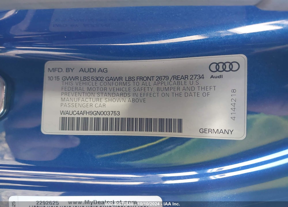 2016 AUDI S5 3.0T PREMIUM PLUS VIN: WAUC4AFH9GN003753