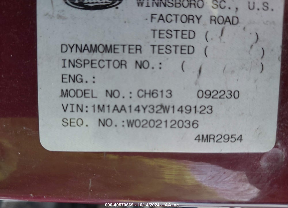 2002 MACK CH613 CH600 VIN: 1M1AA14Y32W149123