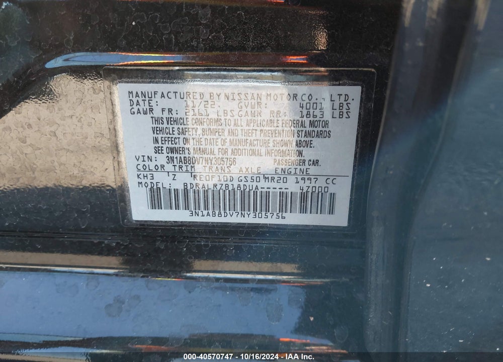 2022 NISSAN SENTRA SR XTRONIC CVT VIN: 3N1AB8DV7NY305756