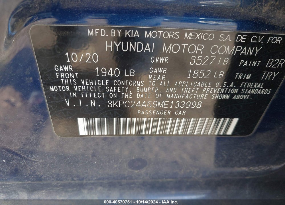 2021 HYUNDAI ACCENT SE VIN: 3KPC24A69ME133998