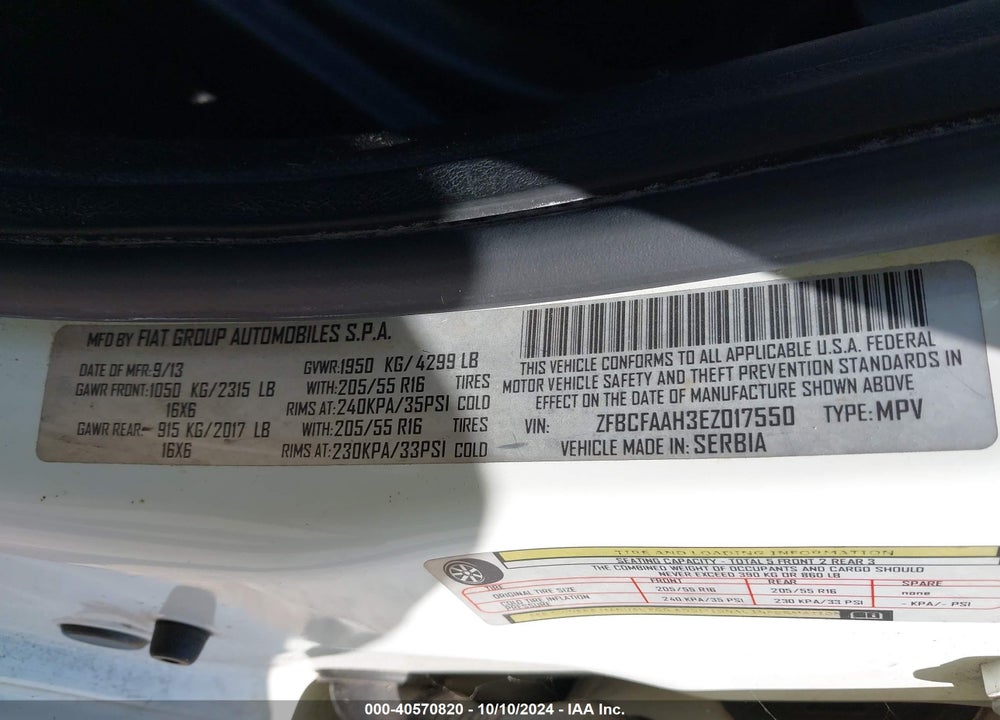 2014 FIAT 500L POP VIN: ZFBCFAAH3EZ017550