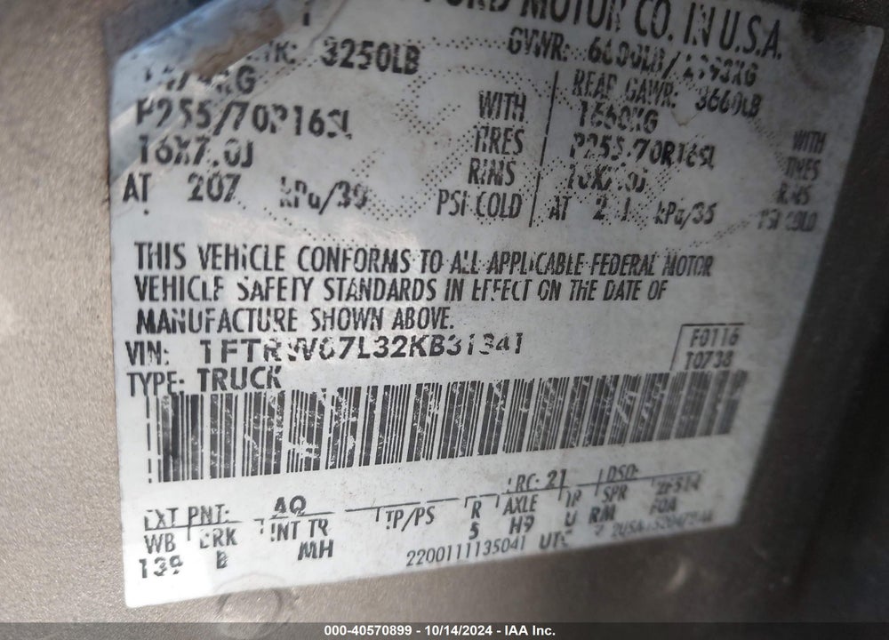 2002 FORD F-150 LARIAT/XLT VIN: 1FTRW07L32KB31341