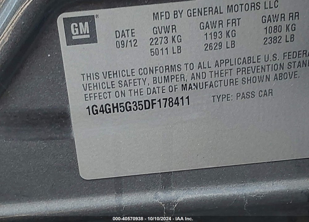 2013 BUICK LACROSSE VIN: 1G4GH5G35DF178411