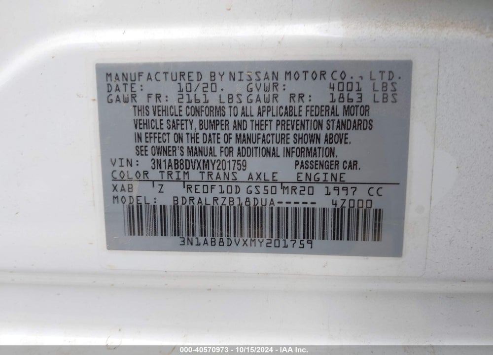 2021 NISSAN SENTRA SR XTRONIC CVT VIN: 3N1AB8DVXMY201759