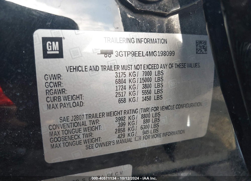 2021 GMC SIERRA 1500 4WD SHORT BOX AT4 VIN: 3GTP9EEL4MG198099
