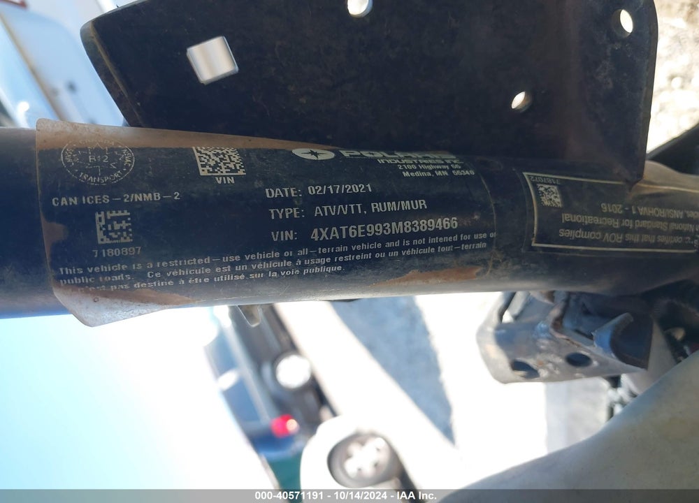 2021 POLARIS RANGER CREW 1000 PREMIUM VIN: 4XAT6E993M8389466