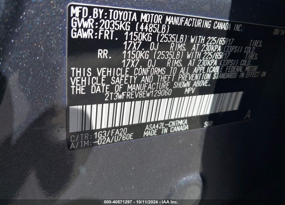 2014 TOYOTA RAV4 XLE VIN: 2T3WFREV8EW129060