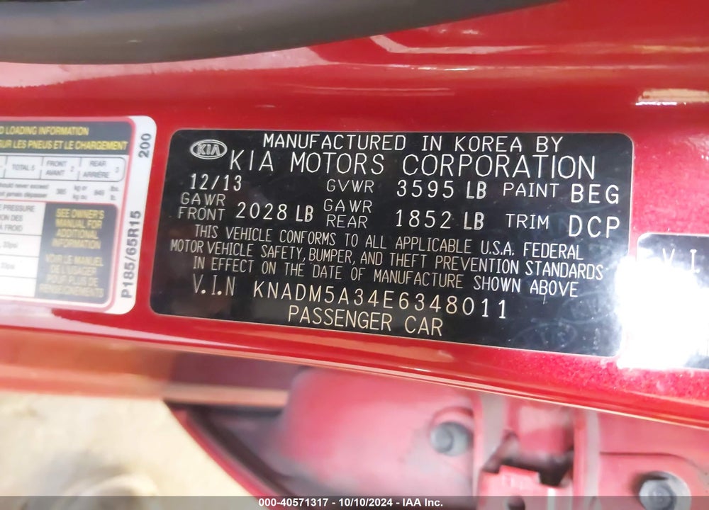 2014 KIA RIO LX VIN: KNADM5A34E6348011