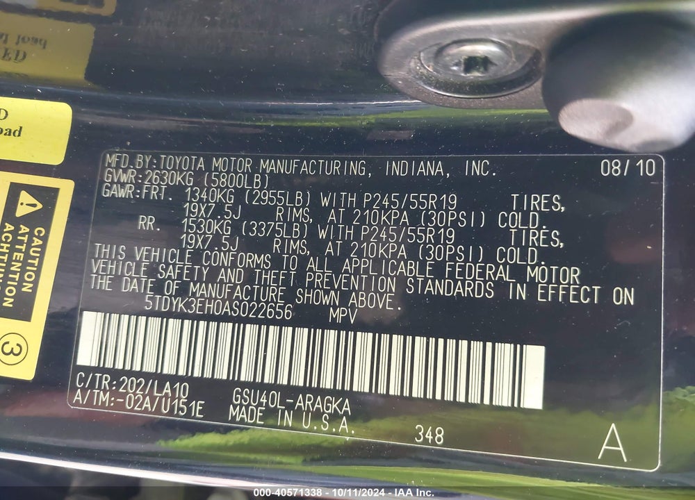 2010 TOYOTA HIGHLANDER LIMITED V6 VIN: 5TDYK3EH0AS022656