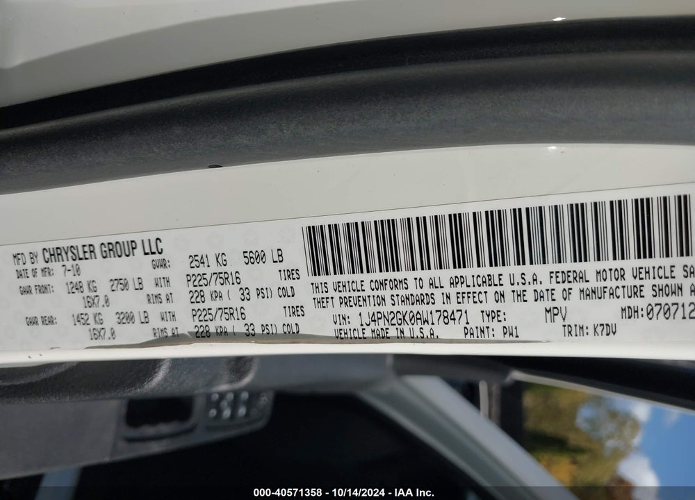 2010 JEEP LIBERTY SPORT VIN: 1J4PN2GK0AW178471