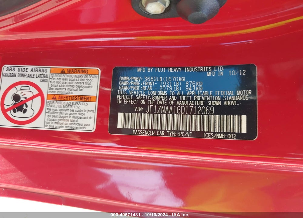 2013 SCION FR-S VIN: JF1ZNAA16D1712069