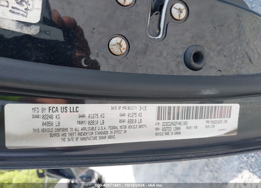 2015 DODGE CHALLENGER SXT VIN: 2C3CDZAG2FH811051