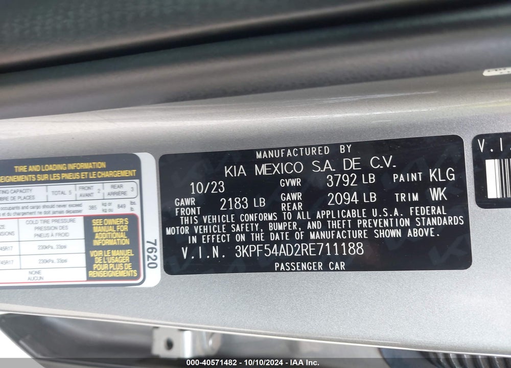2024 KIA FORTE VIN: 3KPF54AD2RE711188