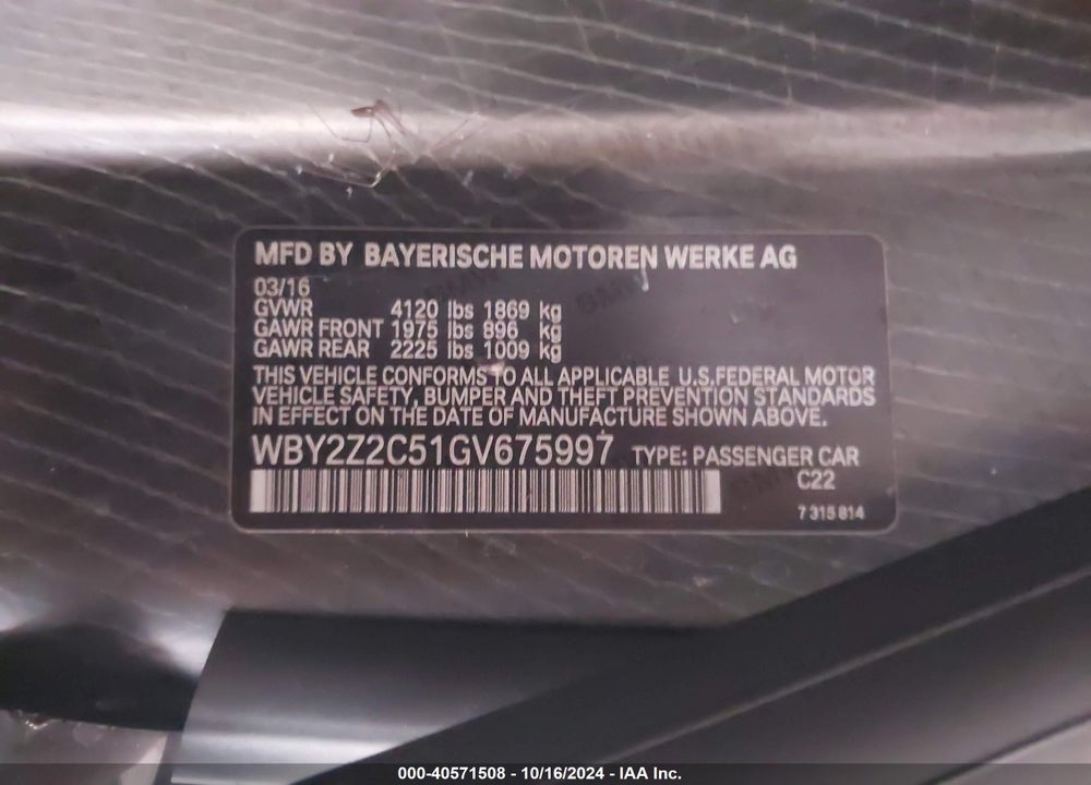 2016 BMW I8 VIN: WBY2Z2C51GV675997