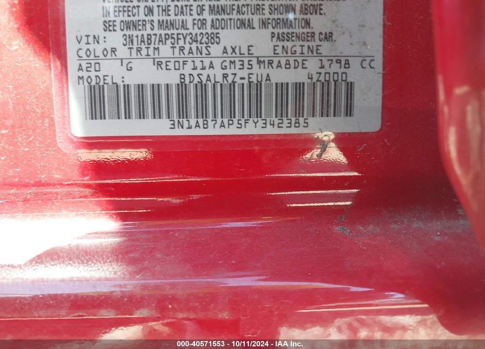 2015 NISSAN SENTRA SR VIN: 3N1AB7AP5FY342385