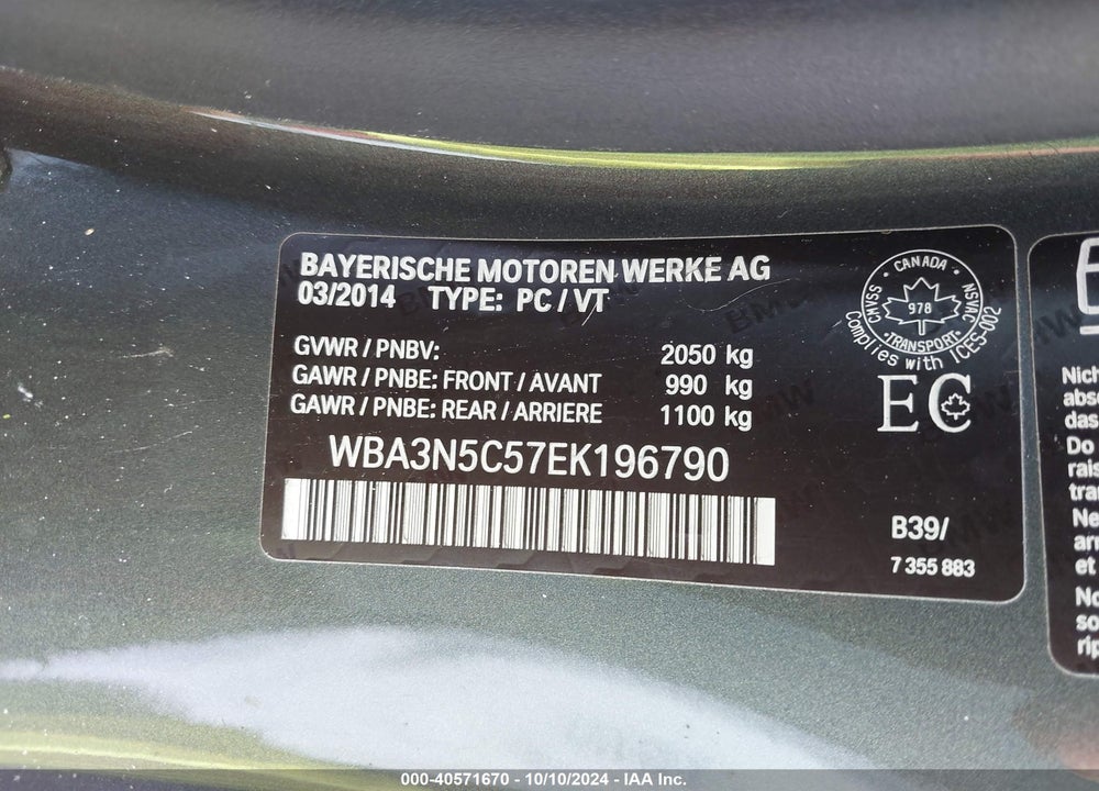 2014 BMW 428I VIN: WBA3N5C57EK196790