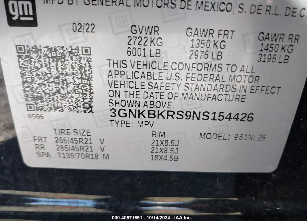 2022 CHEVROLET BLAZER AWD RS VIN: 3GNKBKRS9NS154426