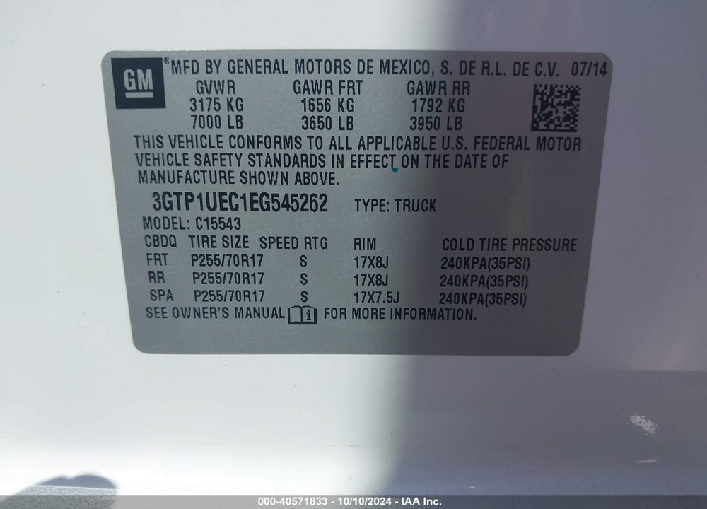 2014 GMC SIERRA 1500 SLE VIN: 3GTP1UEC1EG545262