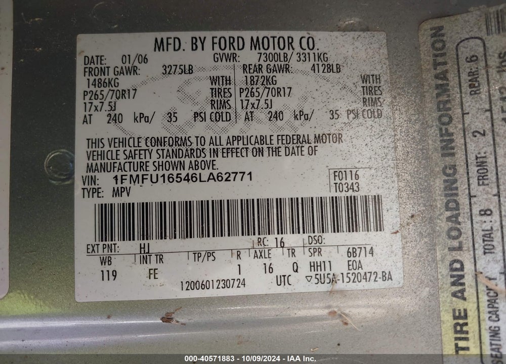 2006 FORD EXPEDITION XLT/XLT SPORT VIN: 1FMFU16546LA62771