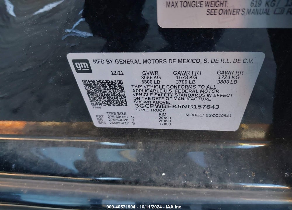 2022 CHEVROLET SILVERADO 1500 LTD 2WD SHORT BED CUSTOM VIN: 3GCPWBEK5NG157643