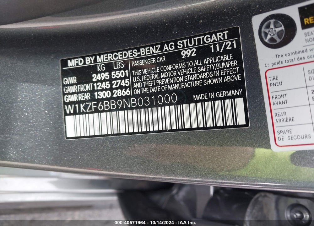2022 MERCEDES-BENZ AMG E 53 4MATIC VIN: W1KZF6BB9NB031000