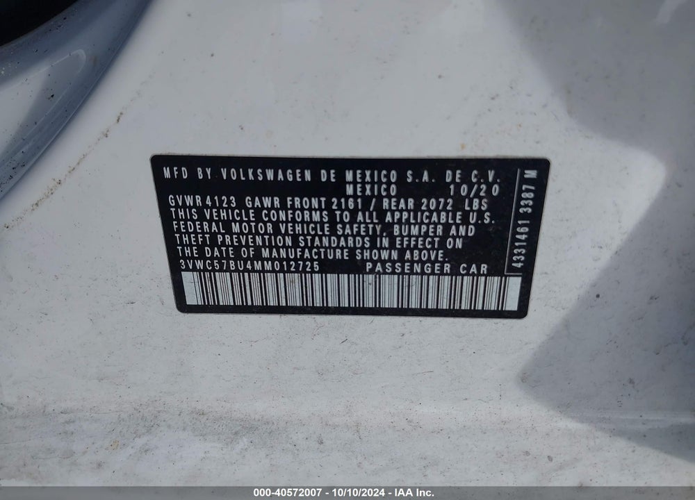 2021 VOLKSWAGEN JETTA 1.4T R-LINE/1.4T S/1.4T SE VIN: 3VWC57BU4MM012725