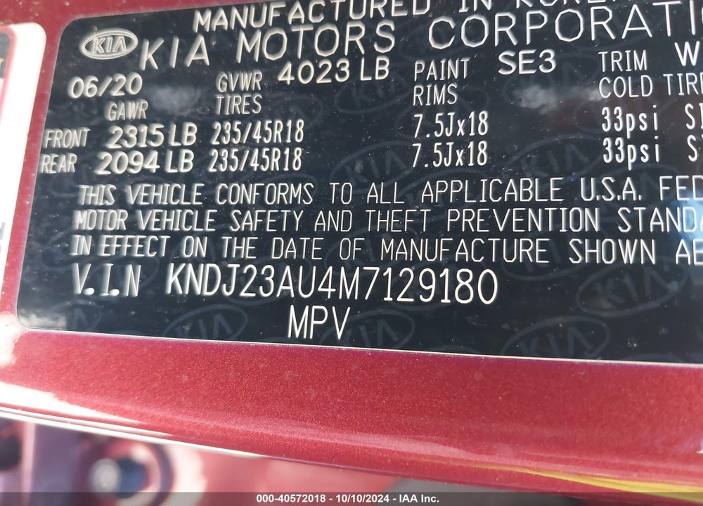 2021 KIA SOUL X-LINE VIN: KNDJ23AU4M7129180