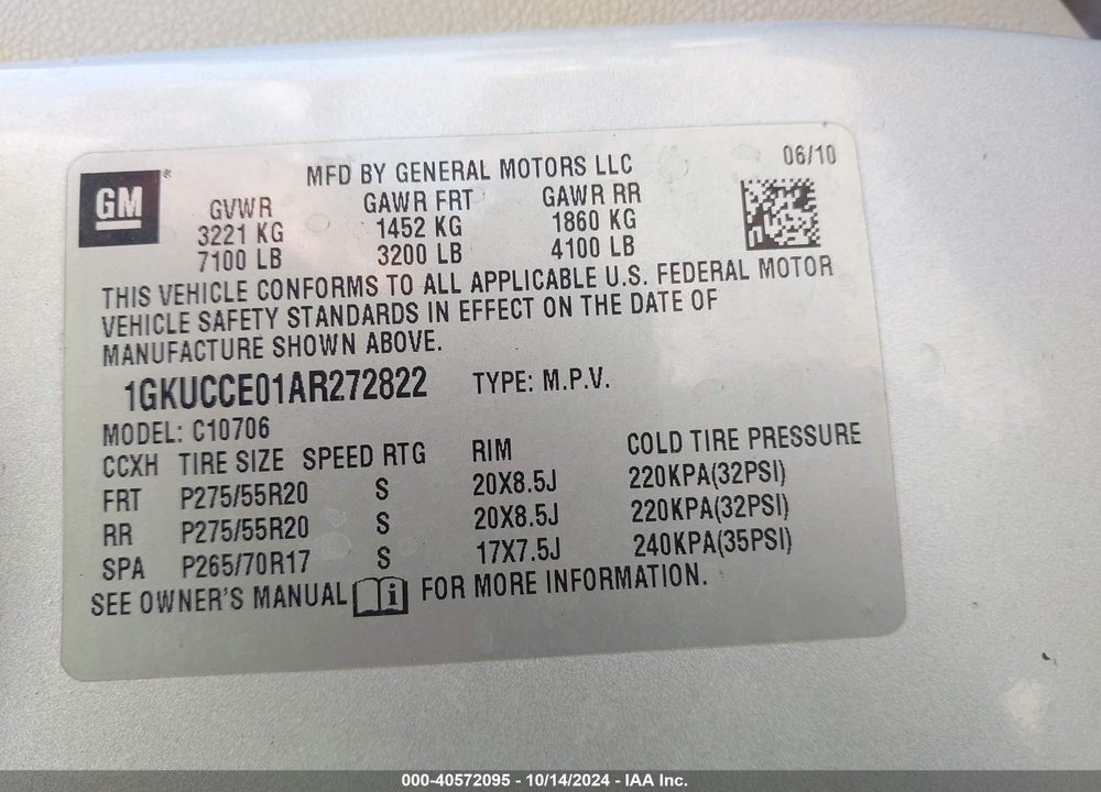 2010 GMC YUKON SLT VIN: 1GKUCCE01AR272822