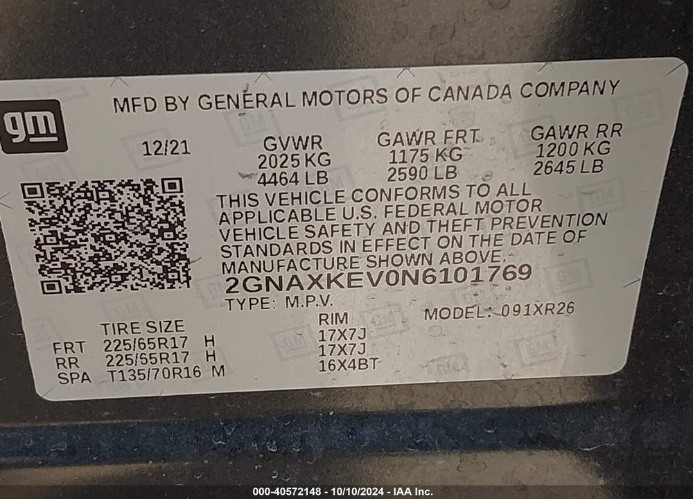 2022 CHEVROLET EQUINOX FWD LT VIN: 2GNAXKEV0N6101769