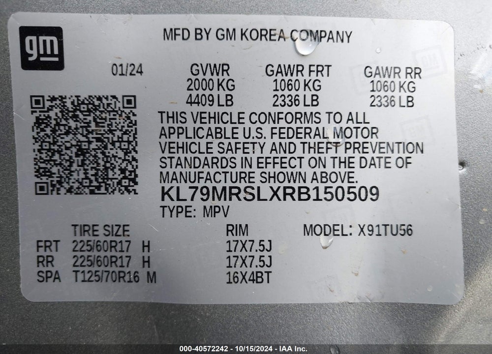 2024 CHEVROLET TRAILBLAZER AWD LT VIN: KL79MRSLXRB150509